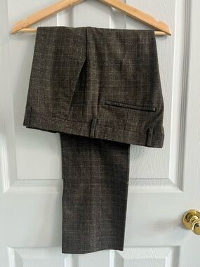 TOPMAN // Dark Brown Wool-Blend Checkered Formal Pant // Size 34S
